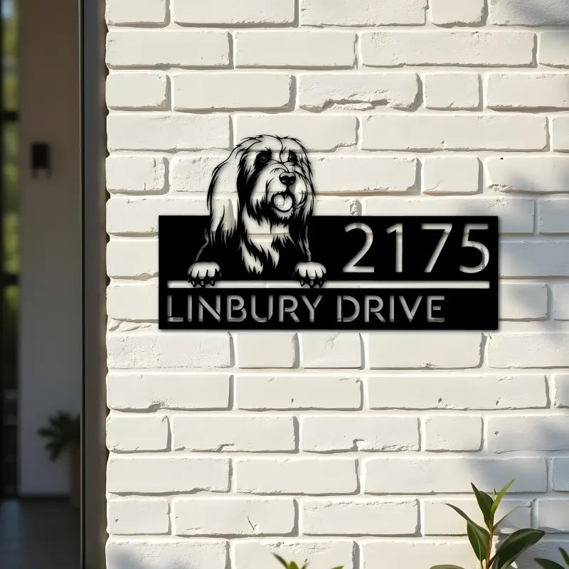 Custom Metal Bearded collie dog Puppy Metal Address Sign House number Hanging Address Plaque Yard Sign Outdoor decor