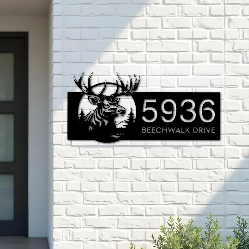Custom Metal Deer elk forest wildlife Metal Address Sign Custom House Number Hanging Address Plaque Yard Sign Outdoor Sign