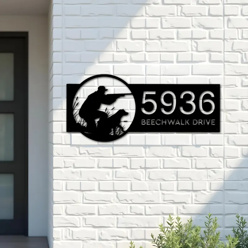 Custom Metal Duck hunting Hunter and dog Metal Address Sign Custom House number Hanging Address Plaque Yard Sign Outdoor