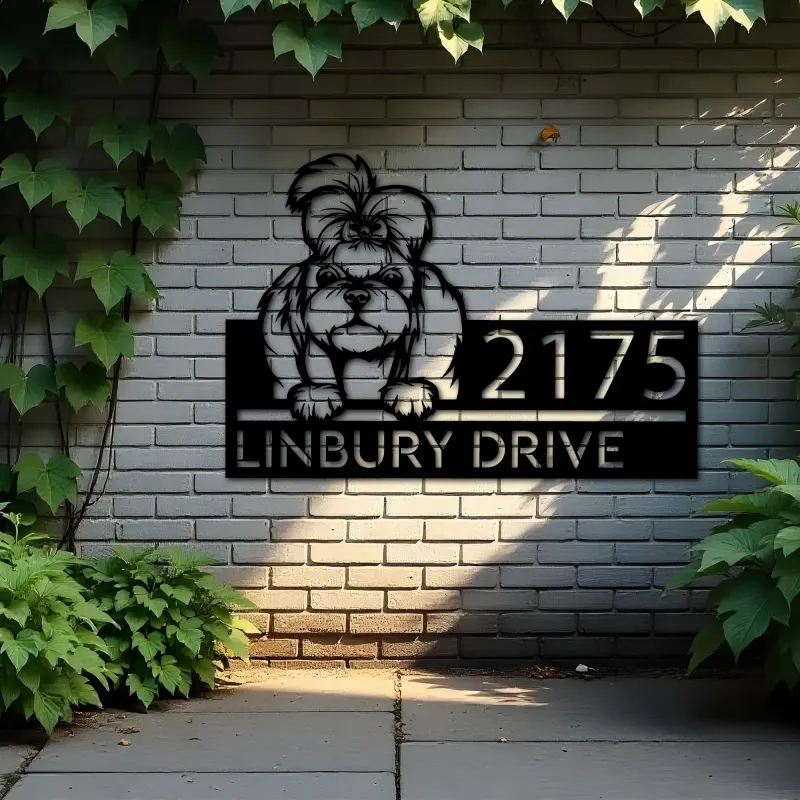 Custom Metal Shih Tzu dog Puppy Metal Address Sign House number Hanging Address Plaque Yard Sign Outdoor decor