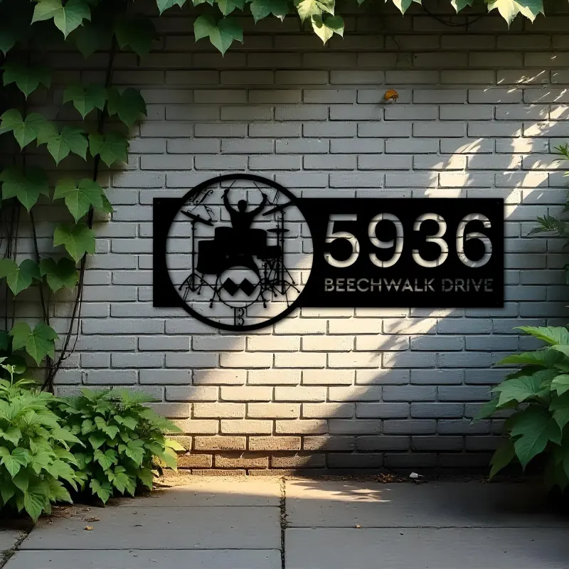 Custom Metal Drummer Drum kit music notes Metal Address Sign Custom House number Hanging Address Plaque Yard Sign Outdoor Sign