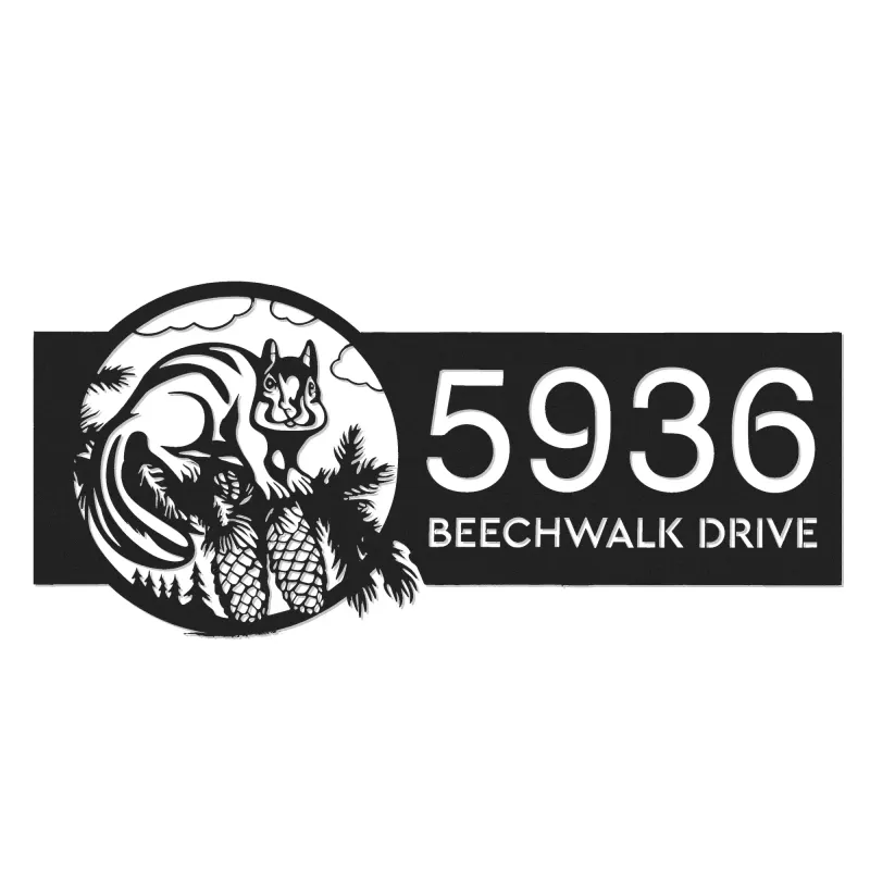 Custom Metal Chipmunk Wild animal wildlife Metal Address Sign, House number, Outdoor Number Signage, Yard Sign Address Plate