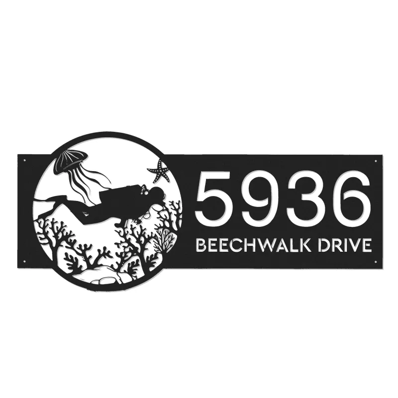 Custom Metal Scuba diving Metal Address Sign, House number, Outdoor Number Signage, Yard Sign Address Plate