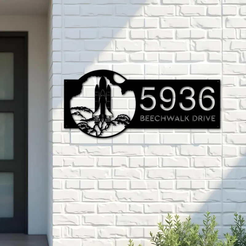 Custom Metal Rocket Launch spaceship Metal Address Sign, House number, Outdoor Number Signage, Yard Sign Address Plate