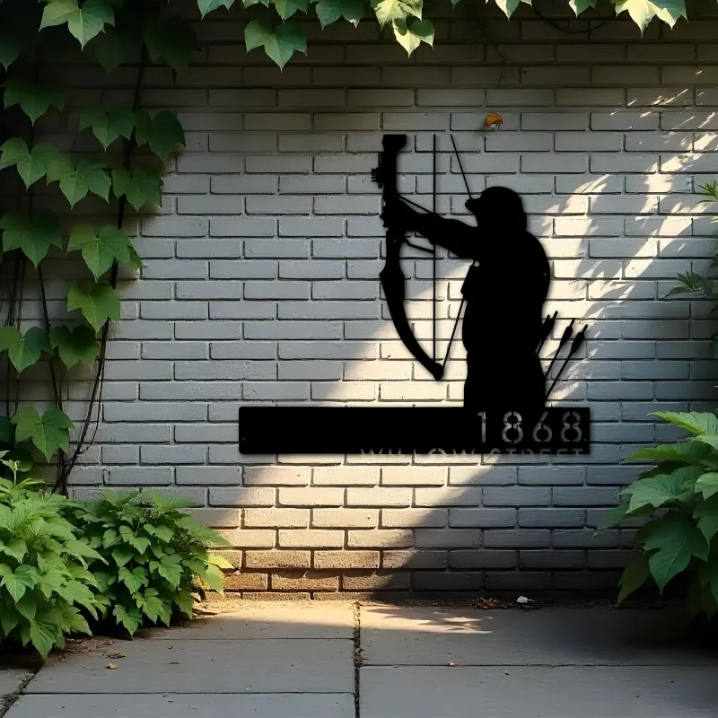Custom Metal Bow hunting Bowhunter Archer Metal Address Sign Custom Hanging Address Plaque Yard Sign Outdoor Sign