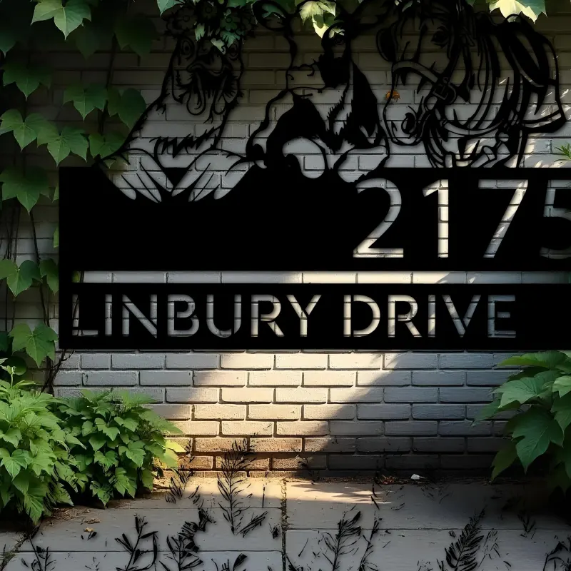 Custom Metal Chicken Cow horse farmhouse farm animals Metal Address Sign, House number, Outdoor Number Signage, Yard Sign Address Plate