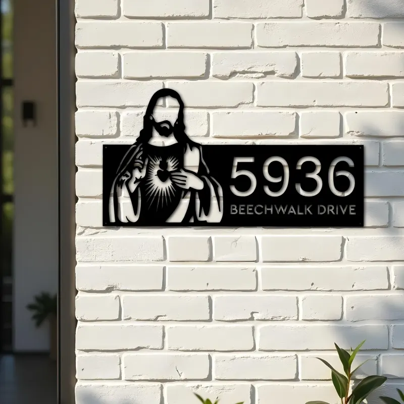 Custom Metal Jesus Christ Christian God Metal Address Sign, House number, Outdoor Number Signage, Yard Sign Address Plate