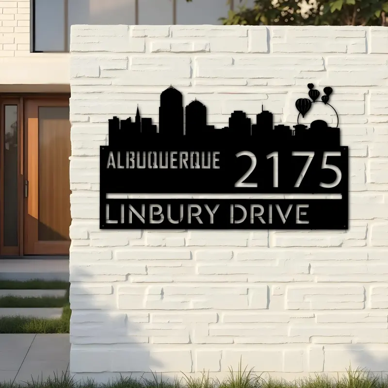 Custom Metal Albuquerque city skyline Metal Address Sign Hanging Address Plaque house number Yard Outdoor Sign