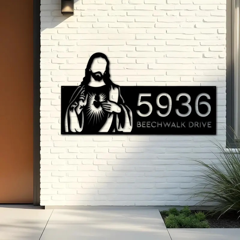 Custom Metal Jesus Christ Christian God Metal Address Sign, House number, Outdoor Number Signage, Yard Sign Address Plate