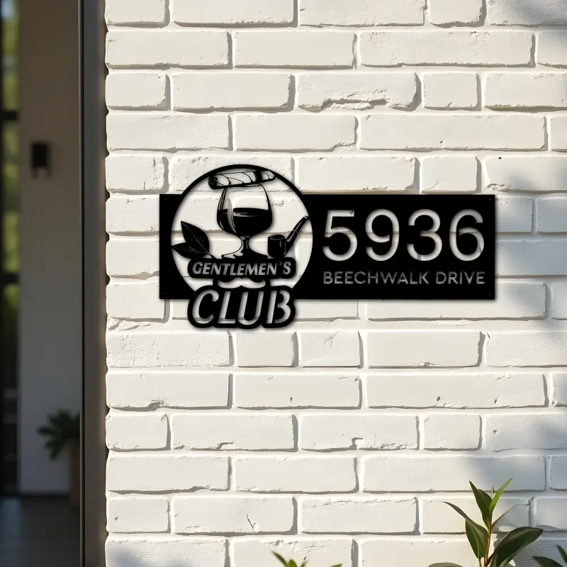 Custom Metal Gentlemen 39 s club bar man cave Metal Address Sign Custom House number Hanging Address Plaque Yard Sign Outdoor