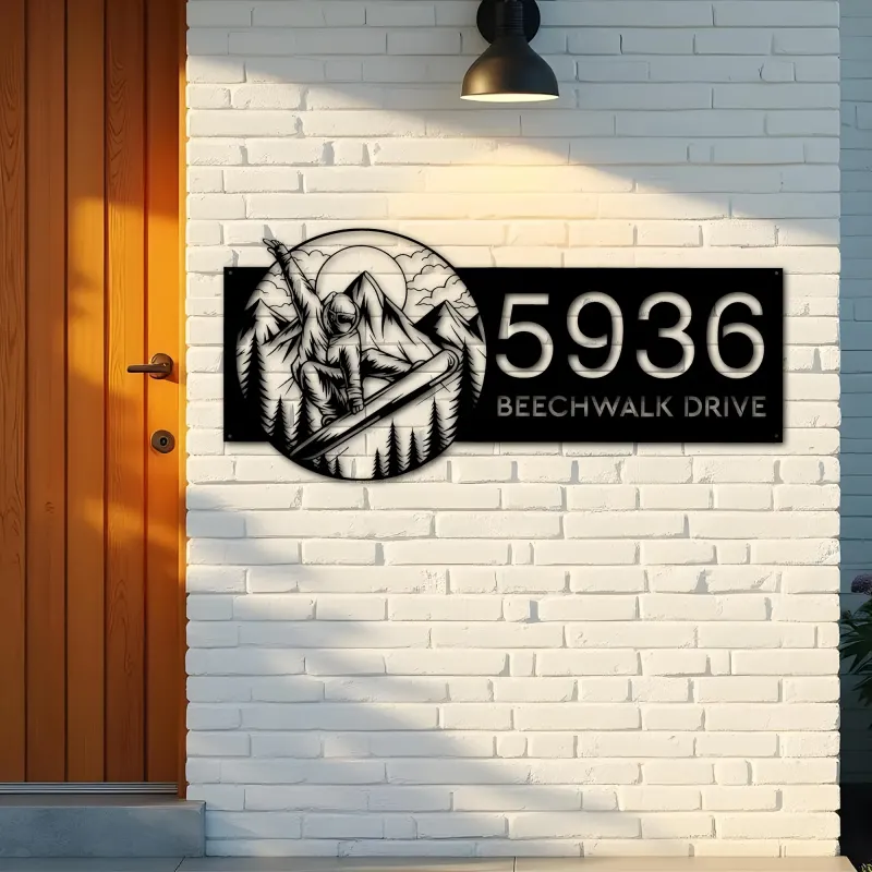 Custom Metal Snowboard Snowboarder winter sport Metal Address Sign, House number, Outdoor Number Signage, Yard Sign Address Plate