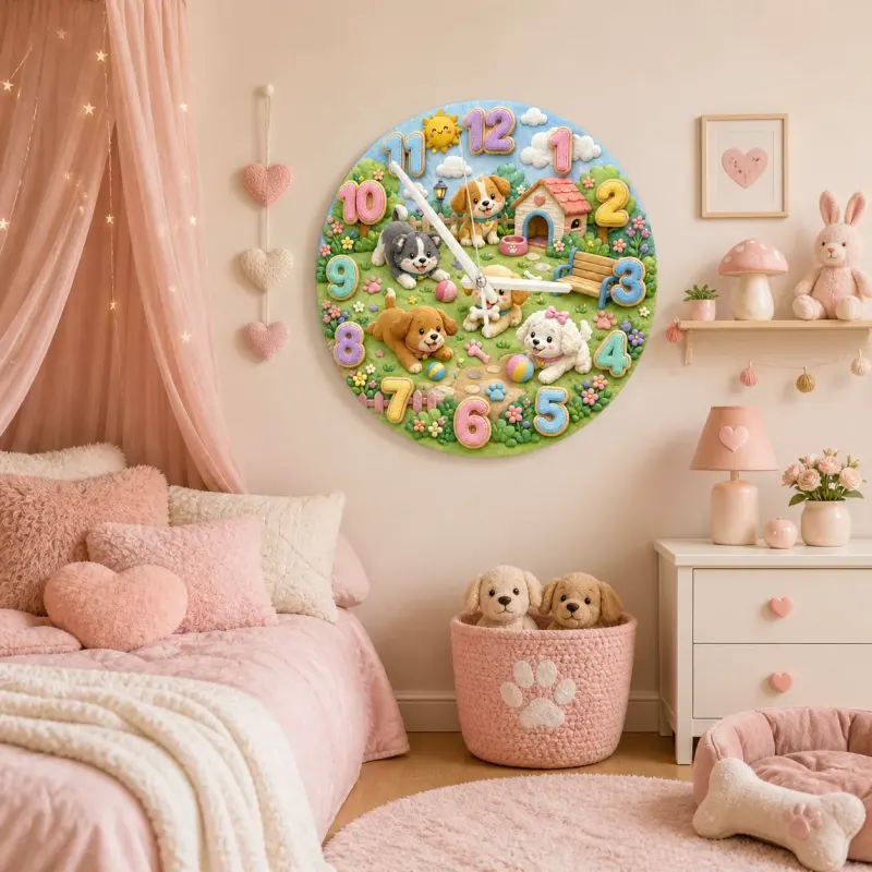 Cute Puppies In Park Kids Room Wall Clock