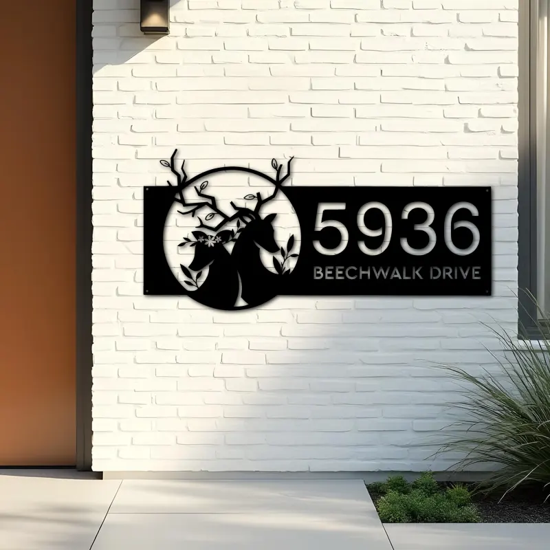 Custom Metal Deer couple Metal Address Sign, House number, Outdoor Number Signage, Yard Sign Address Plate