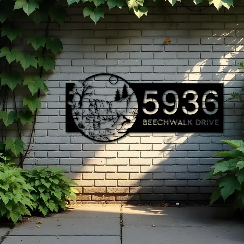Custom Metal Water fall Nature scene Metal Address Sign House number Hanging Address Plaque Yard Sign Outdoor