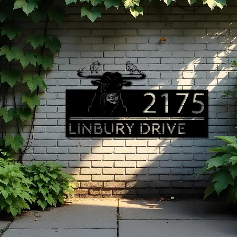 Custom Metal bull and two chickens farm animal Metal Address Sign, House number, Outdoor Number Signage, Yard Sign Address Plate