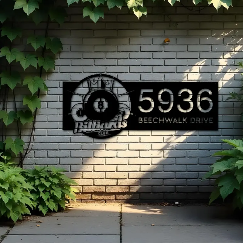 Custom Metal Billiard pool club Metal Address Sign, House number, Outdoor Number Signage, Yard Sign Address Plate