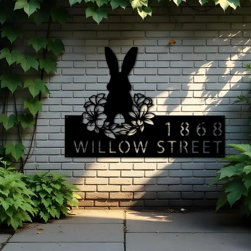 Custom Metal Rabbit Easter egg Bunny Metal Address Sign, House number, Outdoor Number Signage, Yard Sign Address Plate