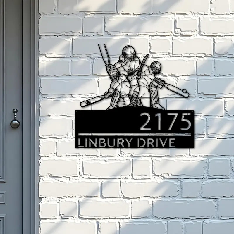 Custom Metal Cricket player sport Metal Address Sign, House number, Outdoor Number Signage, Yard Sign Address Plate