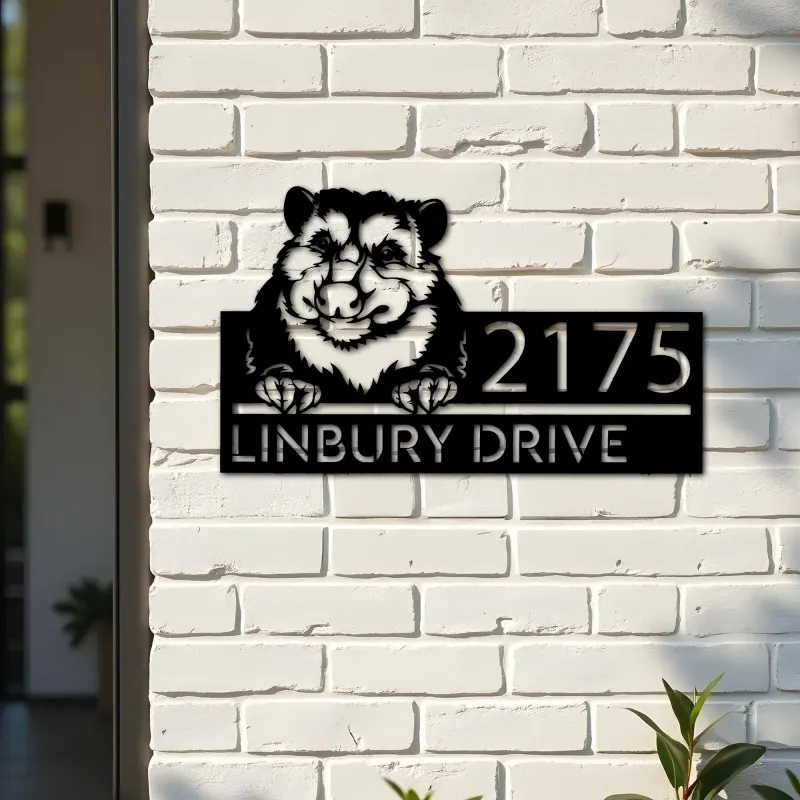 Custom Metal Peeking Possum Wild animal wildlife Metal Address Sign, House number, Outdoor Number Signage, Yard Sign Address Plate
