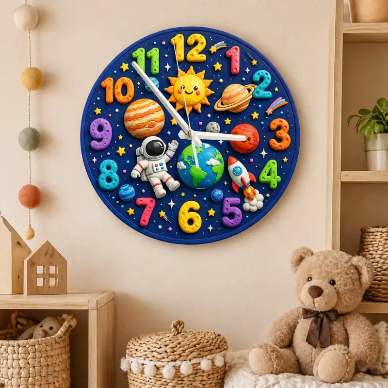 Outer Space Astronaut Kids Room Wall Clock