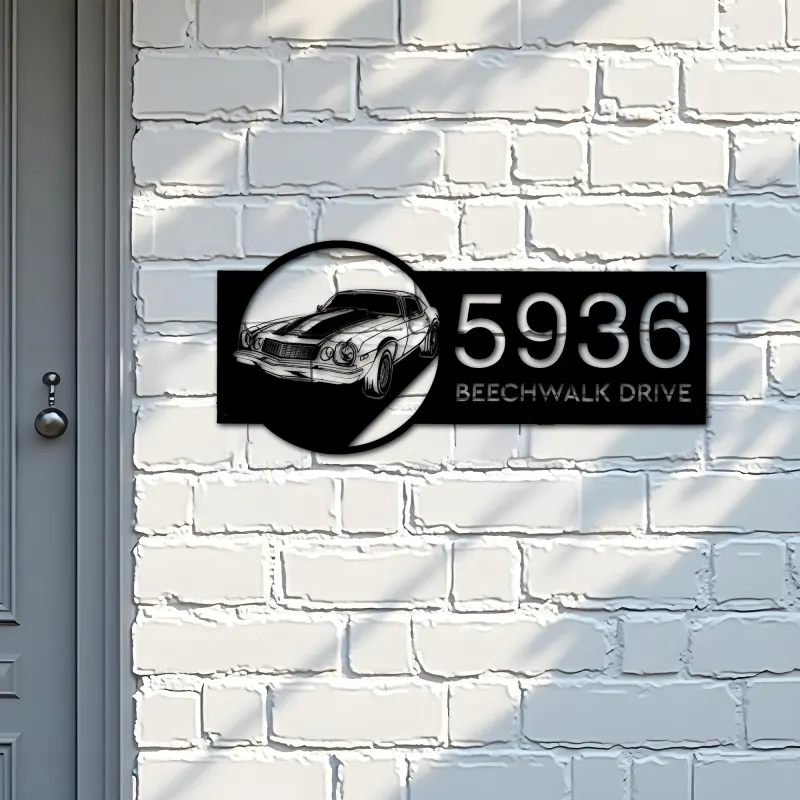 Custom Metal Sport car Metal Address Sign Custom House number Hanging Address Plaque Yard Sign Outdoor