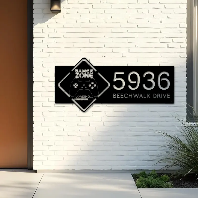 Custom Metal Gamer Zone Metal Address Sign, House number, Outdoor Number Signage, Yard Sign Address Plate