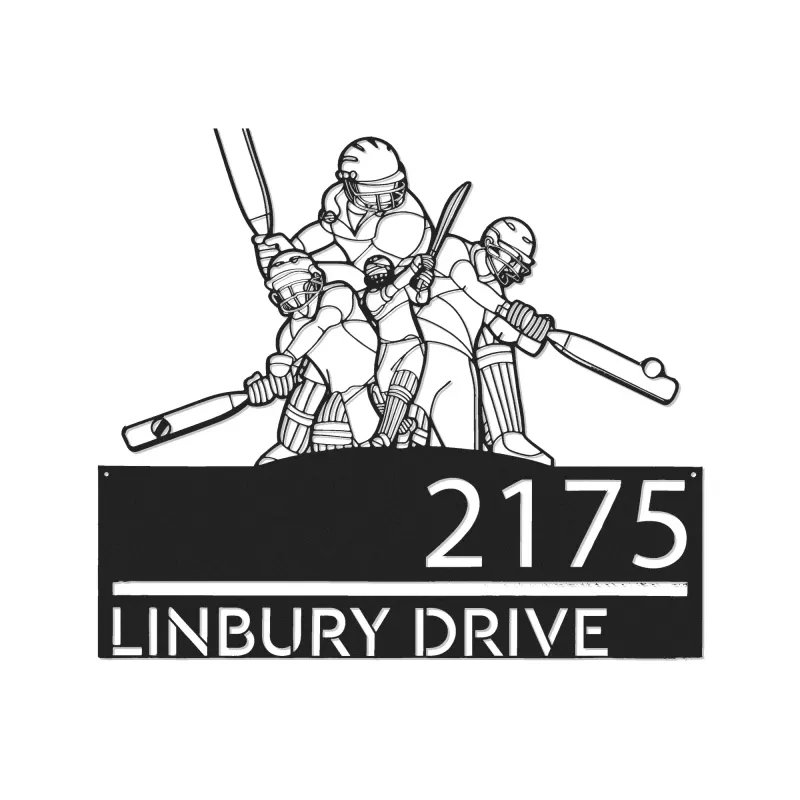 Custom Metal Cricket player sport Metal Address Sign, House number, Outdoor Number Signage, Yard Sign Address Plate