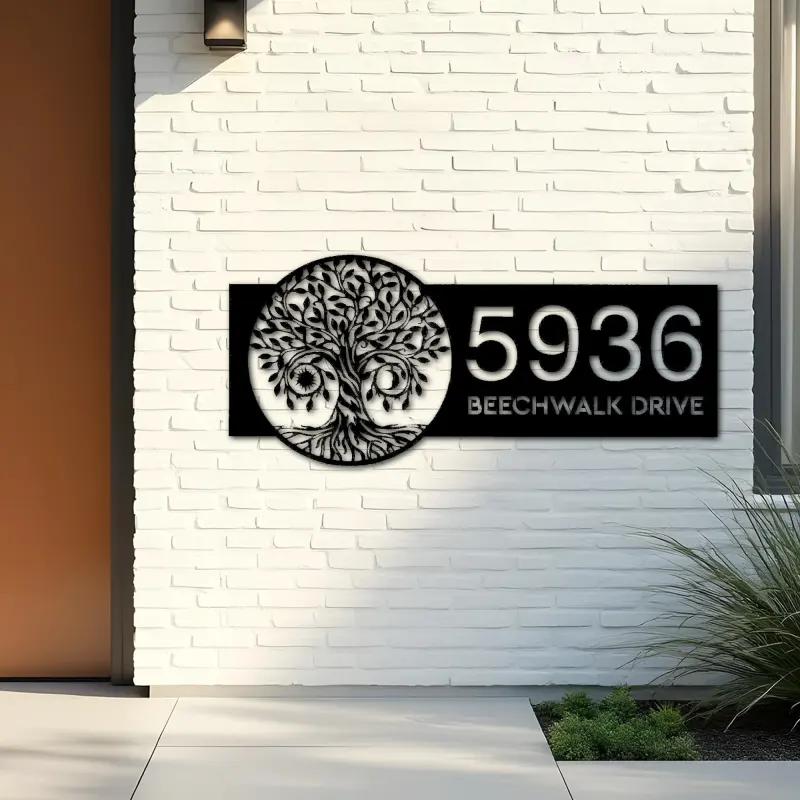 Custom Metal Tree of Life with Sun and Moon Metal Address Sign Custom House number Hanging Address Plaque Yard Sign Outdoor