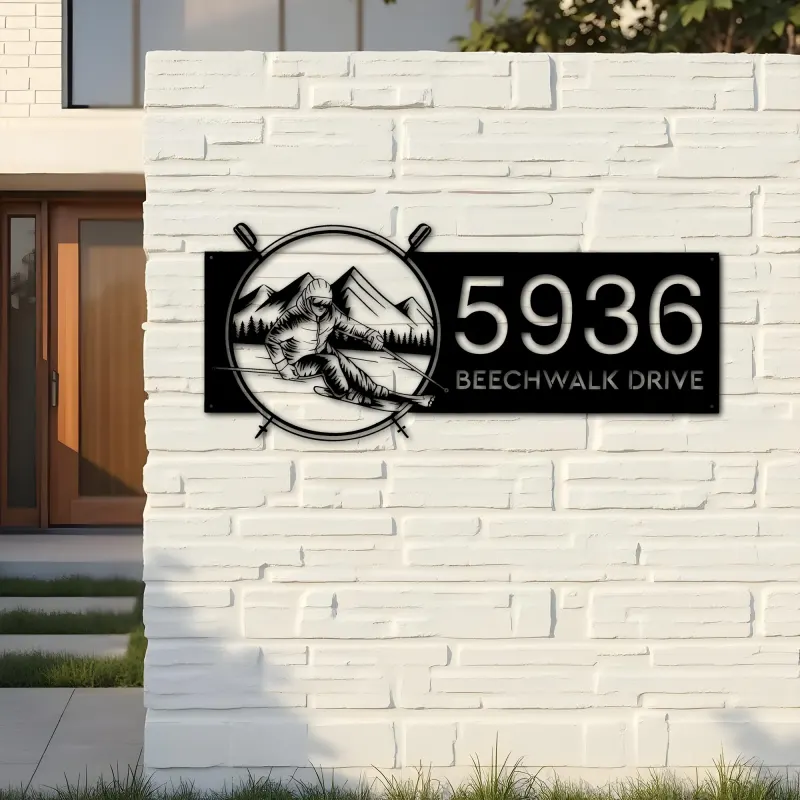 Custom Metal Skiing Ski winter sport Metal Address Sign, House number, Outdoor Number Signage, Yard Sign Address Plate
