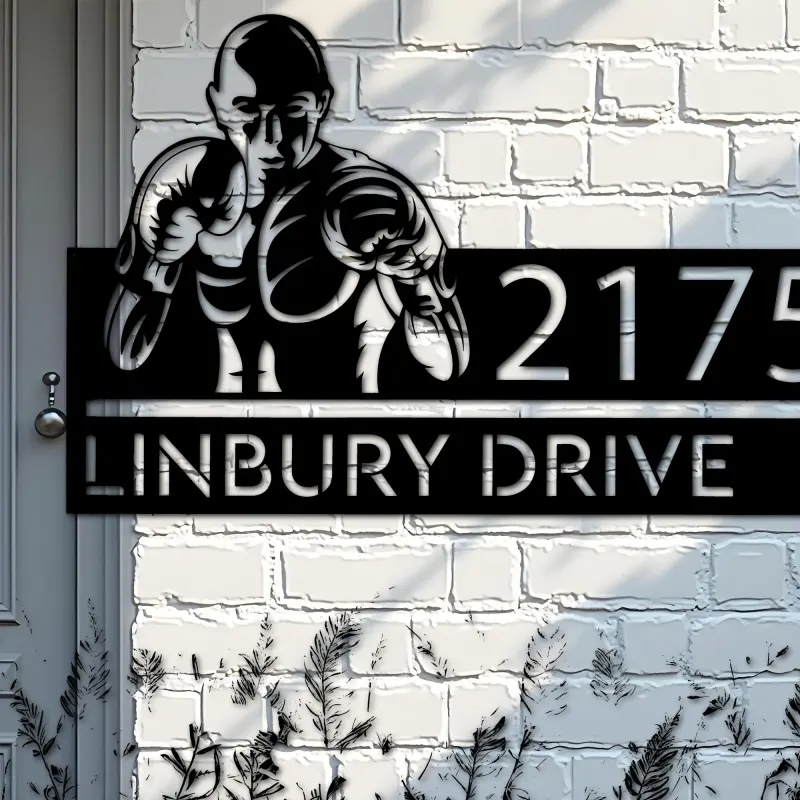 Custom Metal Boxing fighter boxer Metal Address Sign, House number, Outdoor Number Signage, Yard Sign Address Plate002