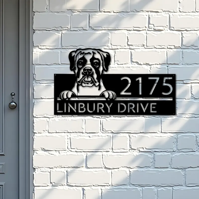 Custom Metal Boxer dog cute puppy Metal Address Sign House number Hanging Address Plaque Yard Sign Outdoor decor