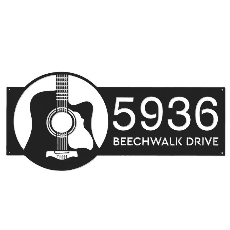 Custom Metal Guitar Guitar player Guitarist Metal Address Sign, House number, Outdoor Number Signage, Yard Sign Address Plate