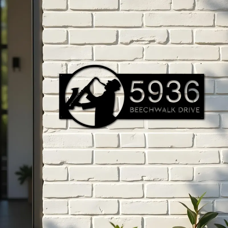 Custom Metal Jazz player musician Metal Address Sign, House number, Outdoor Number Signage, Yard Sign Address Plate