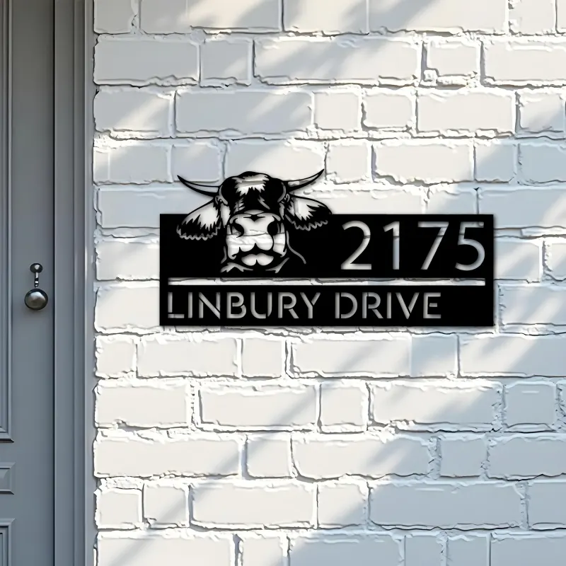 Custom Metal Peeking Cow farm animal ranch Metal Address Sign, House number, Outdoor Number Signage, Yard Sign Address Plate