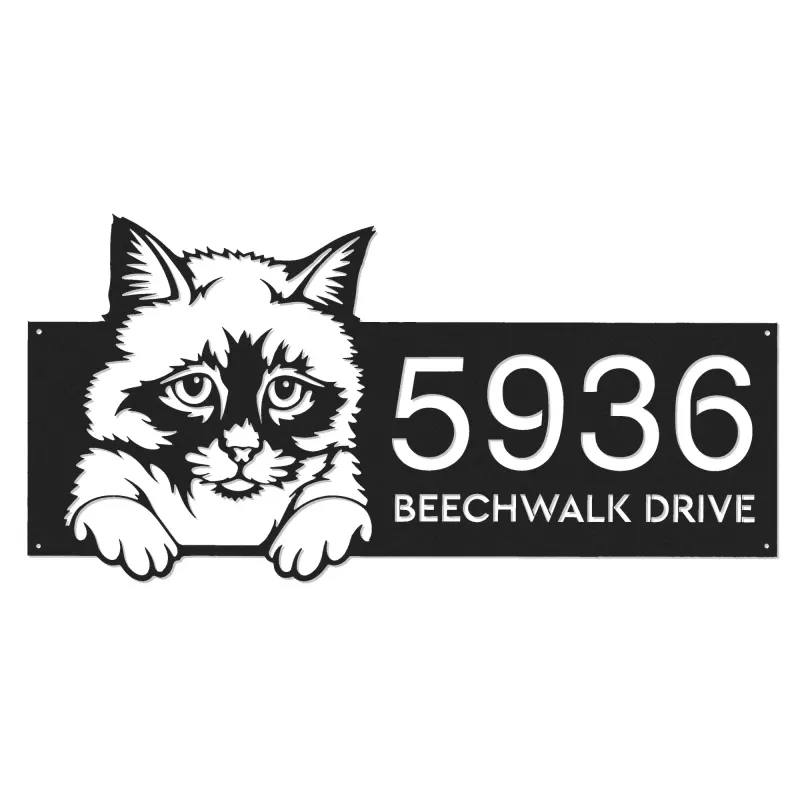 Custom Metal Birman Cute peeking cat kitten Metal Address Sign, House number, Outdoor Number Signage, Yard Sign Address Plate