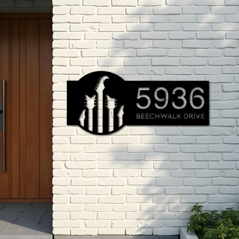 Custom Metal Guitar Metal Address Sign Custom House number Hanging Address Plaque Yard Sign Outdoor Sign