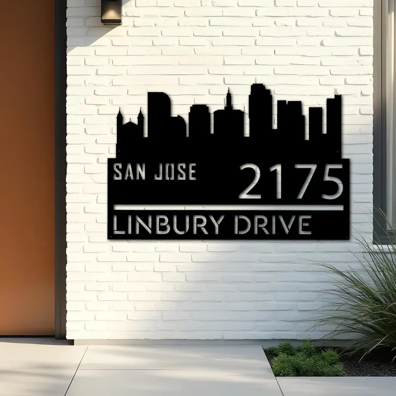 Custom Metal San Jose city skyline Metal Address Sign Hanging Address Plaque house number Yard Outdoor Sign