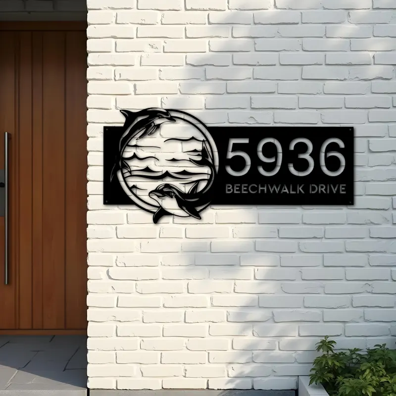 Custom Metal Dolphins sea life animals Metal Address Sign, House number, Outdoor Number Signage, Yard Sign Address Plate