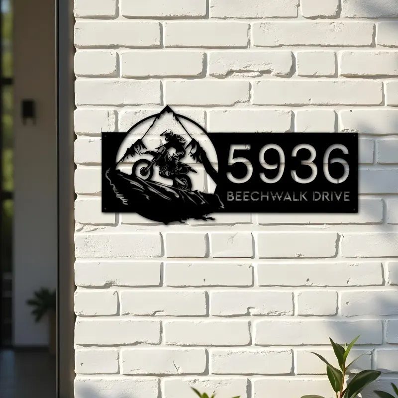 Custom Metal Dirtbike motocross biker Metal Address Sign, House number, Outdoor Number Signage, Yard Sign Address Plate