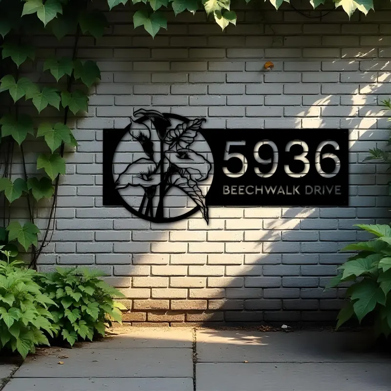 Custom Metal Flowers Metal Address Sign, House number, Outdoor Number Signage, Yard Sign Address Plate