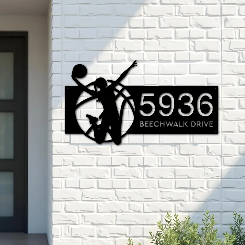 Custom Metal Female girl basketball player Metal Address Sign, House number, Outdoor Number Signage, Yard Sign Address Plate