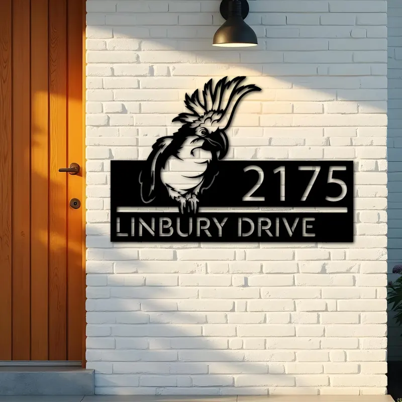 Custom Metal Peeking Parrot Corella Wild animal wildlife Metal Address Sign, House number, Outdoor Number Signage, Yard Sign Address Plate