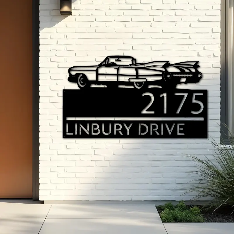 Custom Metal Old car Metal Address Sign, House number, Outdoor Number Signage, Yard Sign Address Plate