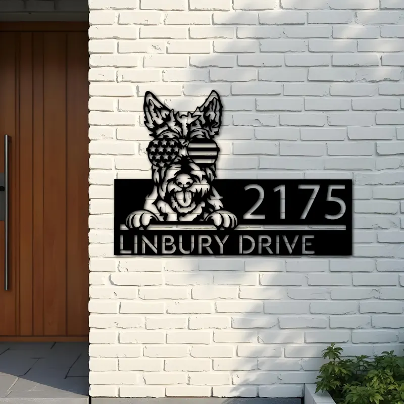 Custom Metal Scottish Terrier US flag glasses Metal Address Sign House number Hanging Address Plaque Yard Sign Outdoor decor