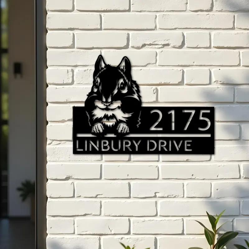 Custom Metal Peeking Chipmunk Wild animal wildlife Metal Address Sign, House number, Outdoor Number Signage, Yard Sign Address Plate