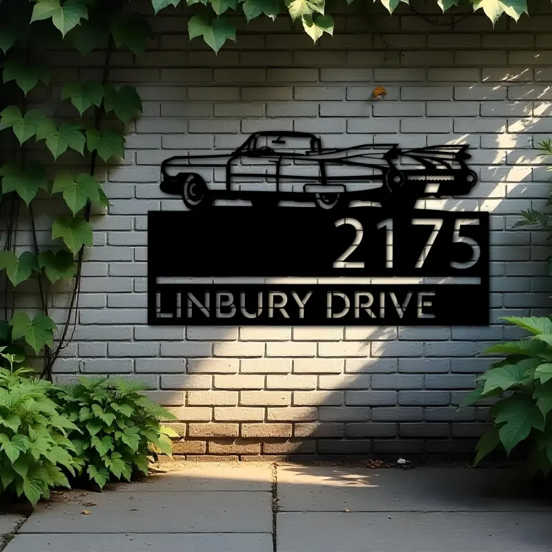 Custom Metal Old car Metal Address Sign, House number, Outdoor Number Signage, Yard Sign Address Plate