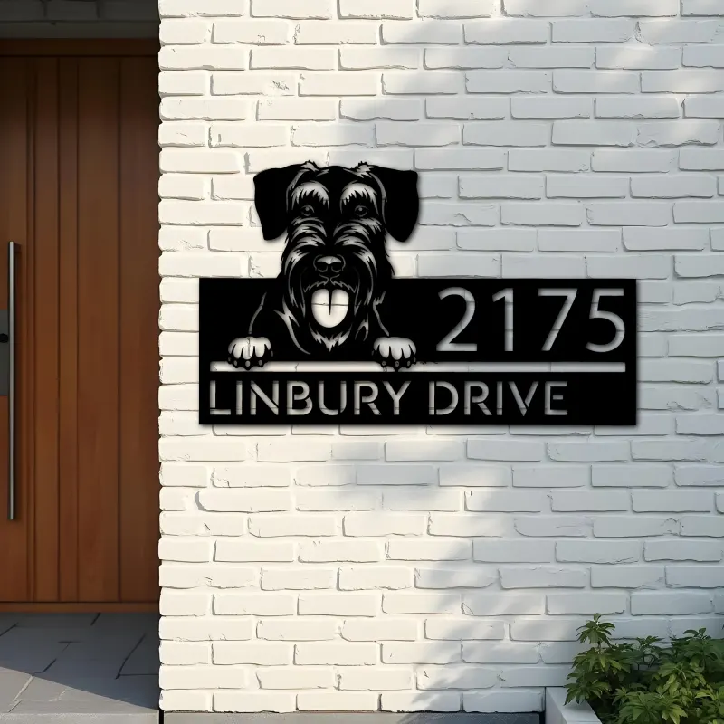Custom Metal Giant Schnauzer dog Puppy Metal Address Sign House number Hanging Address Plaque Yard Sign Outdoor decor