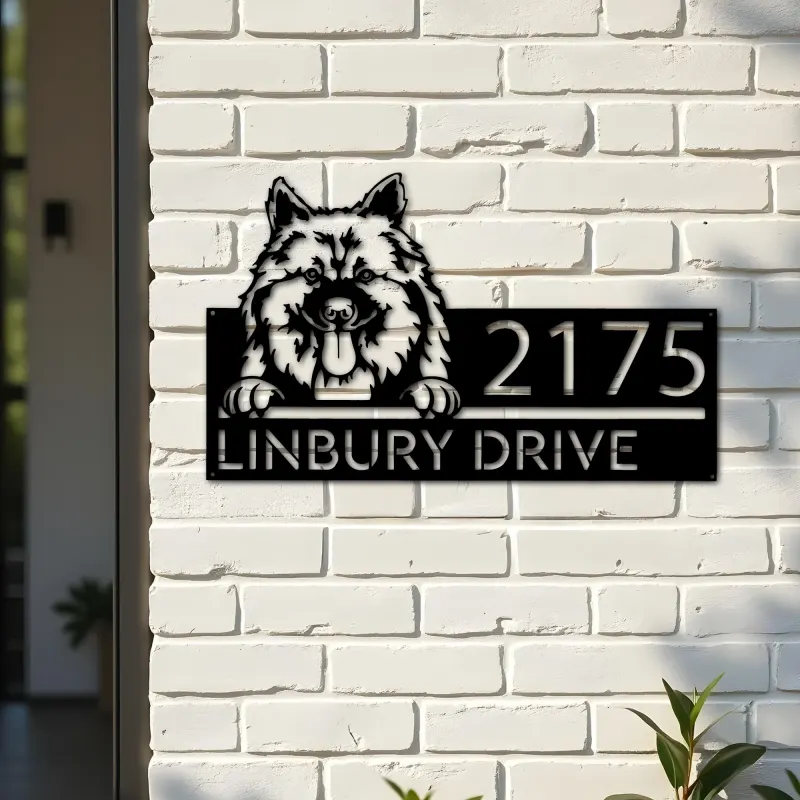 Custom Metal Keeshond dog Cute puppy Metal Address Sign House number Hanging Address Plaque Yard Sign Outdoor decor