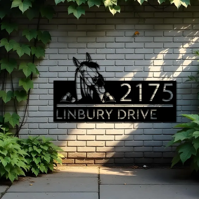 Custom Metal Peeking Horse farm animal ranch Metal Address Sign, House number, Outdoor Number Signage, Yard Sign Address Plate