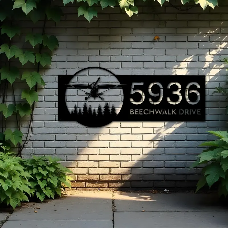Custom Metal Airplane pilot Metal Address Sign, House number, Outdoor Number Signage, Yard Sign Address Plate